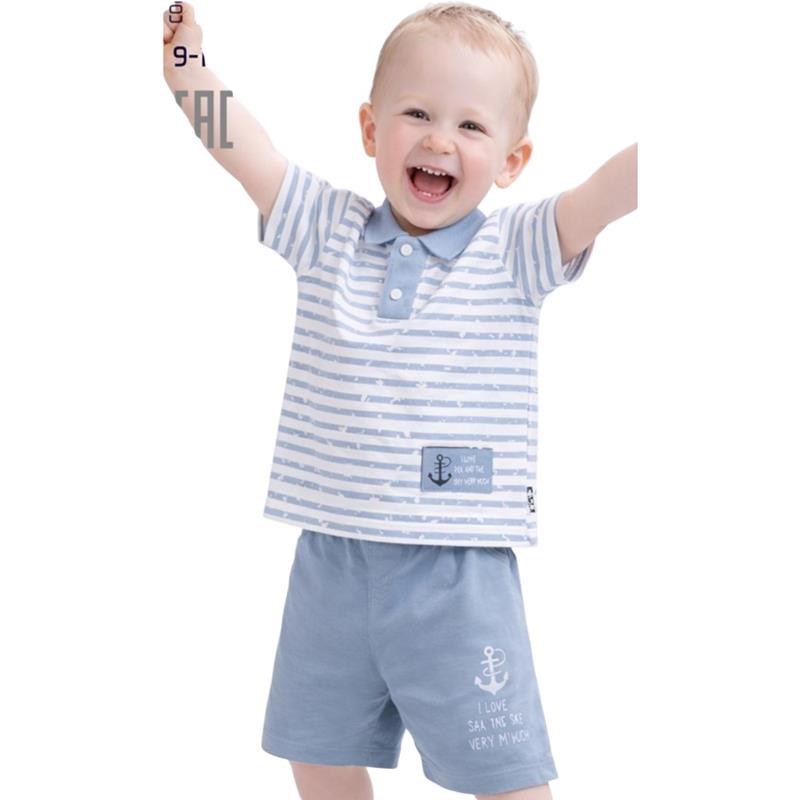 2640 toptan 9-24 aylık erkek çocuklar için yazlık, yakalı çizgili tişört ve şortlu iki parçalı takım