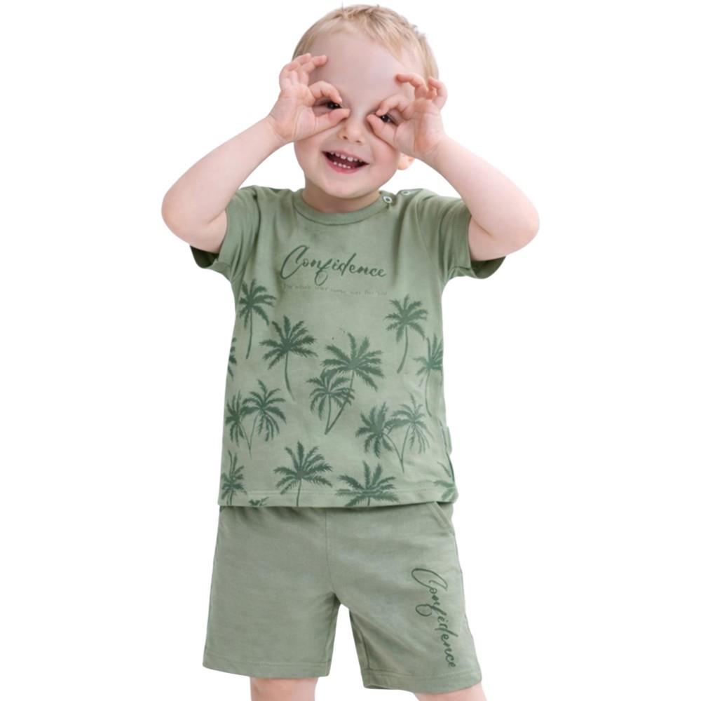 2636 toptan 9-24 aylık erkek çocuklar için tişört ve şortlu yazlık iki parçalı takım