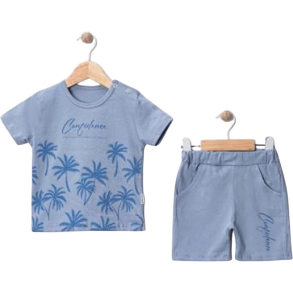 2636 toptan 9-24 aylık erkek çocuklar için tişört ve şortlu yazlık iki parçalı takım