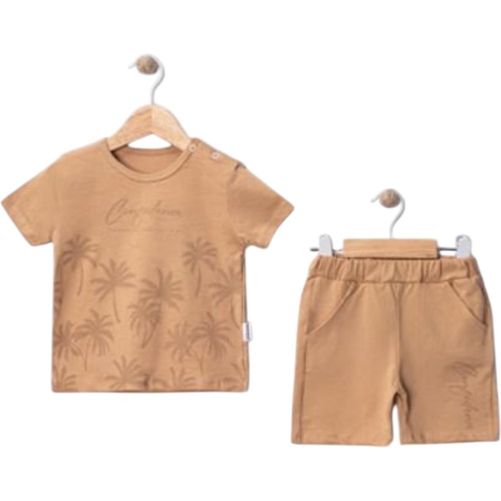 2636 toptan 9-24 aylık erkek çocuklar için tişört ve şortlu yazlık iki parçalı takım