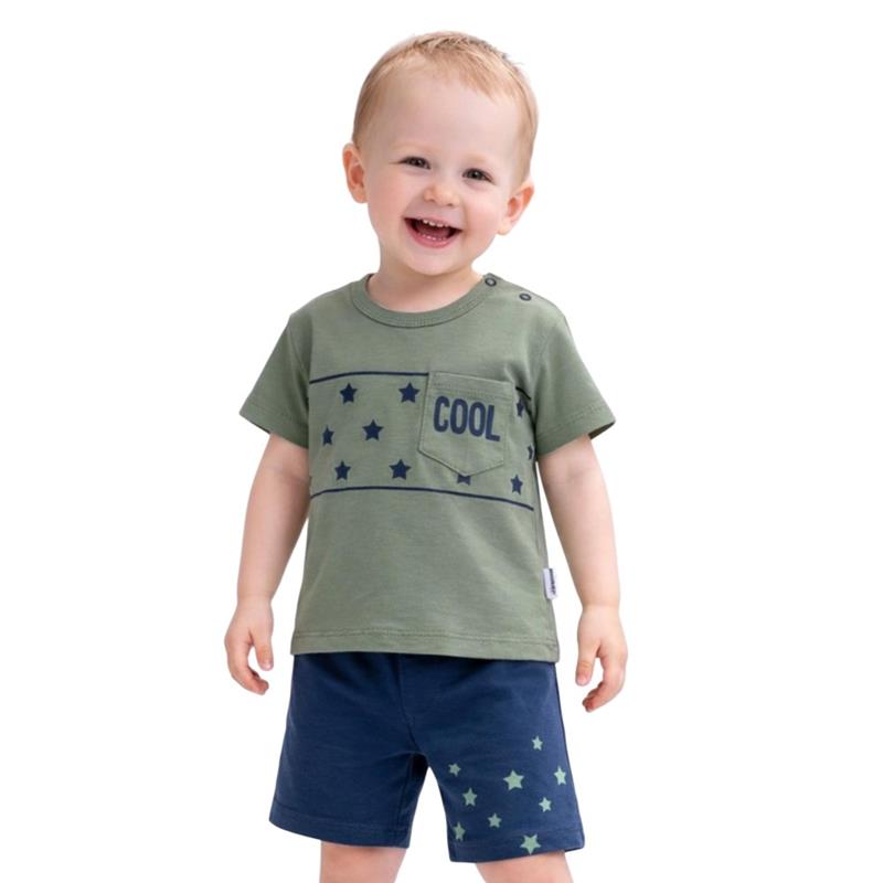 2631 toptan 9-24 aylık erkek çocuklar için tişört ve şortlu yazlık iki parçalı takım