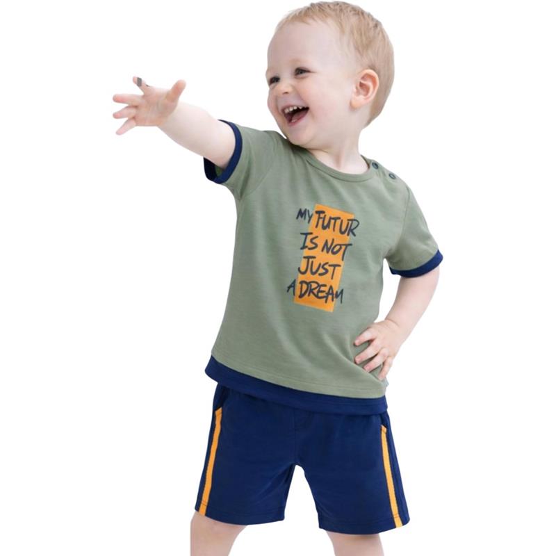 2606 toptan 9-24 aylık erkek çocuklar için tişört ve şortlu yazlık iki parçalı takım