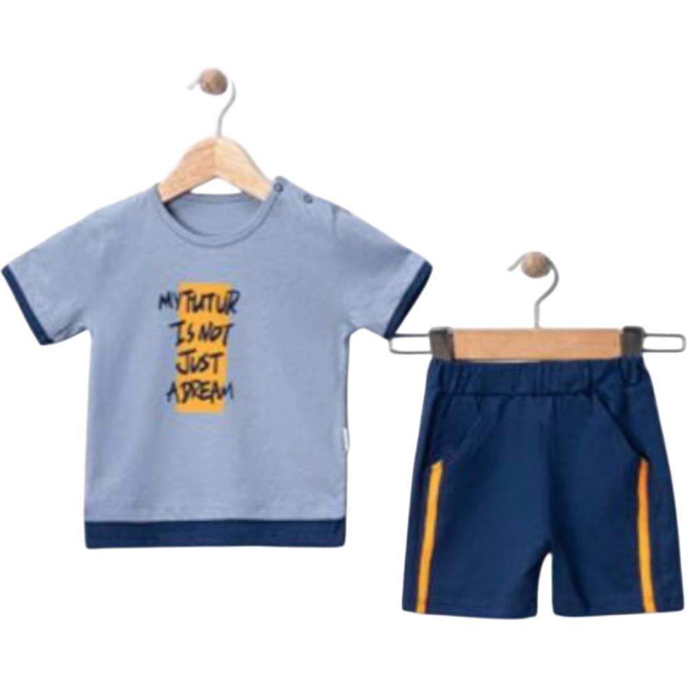 2606 toptan 9-24 aylık erkek çocuklar için tişört ve şortlu yazlık iki parçalı takım