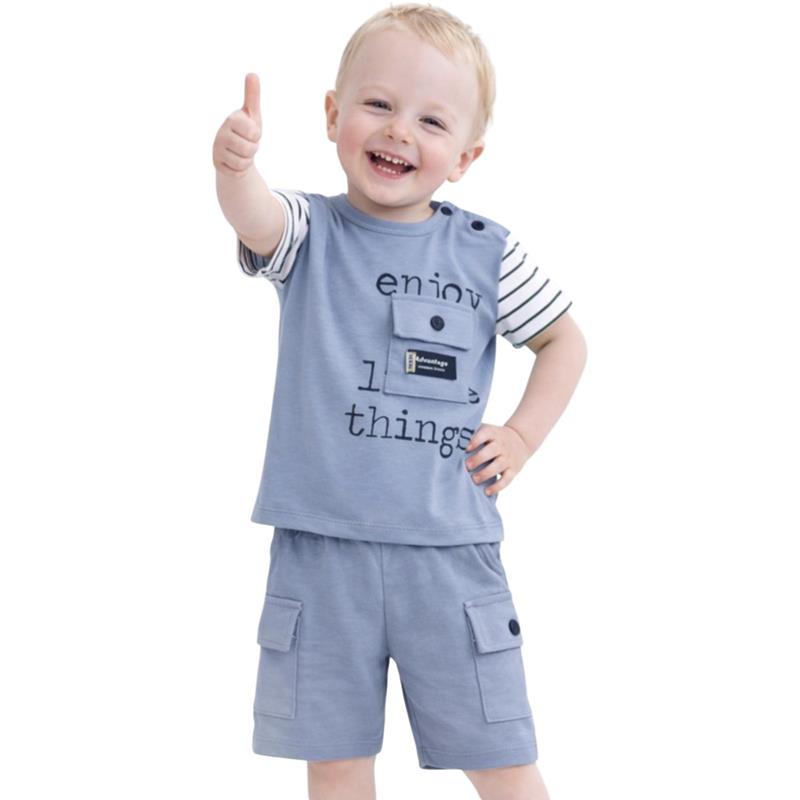 2632  toptan 9-24 aylık erkek çocuklar için tişört ve şortlu yazlık iki parçalı takım
