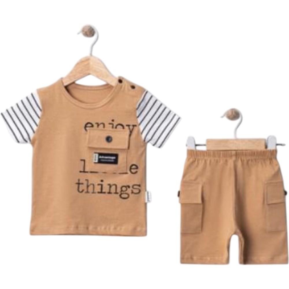 2632  toptan 9-24 aylık erkek çocuklar i��in tişört ve şortlu yazlık iki parçalı takım