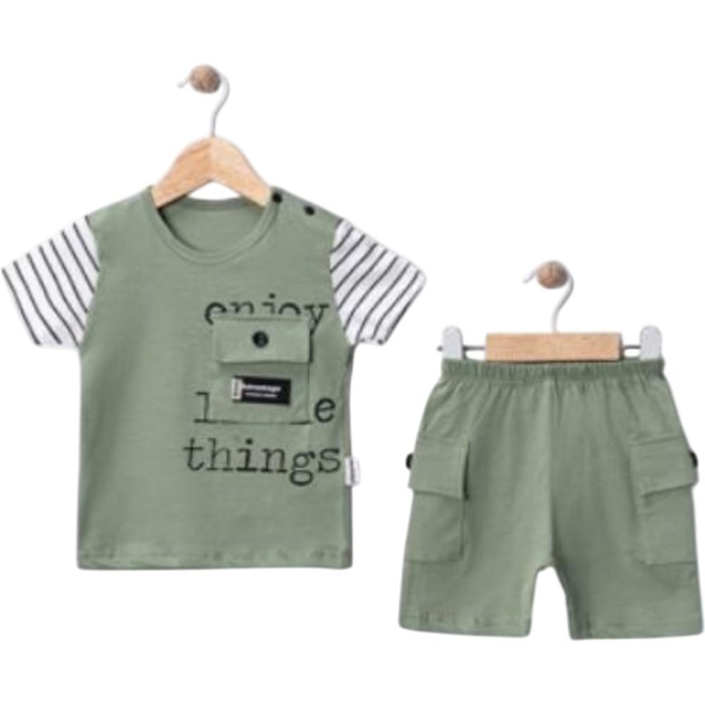 2632  toptan 9-24 aylık erkek çocuklar için tişört ve şortlu yazlık iki parçalı takım