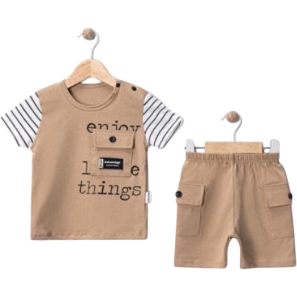 2632  toptan 9-24 aylık erkek çocuklar için tişört ve şortlu yazlık iki parçalı takım