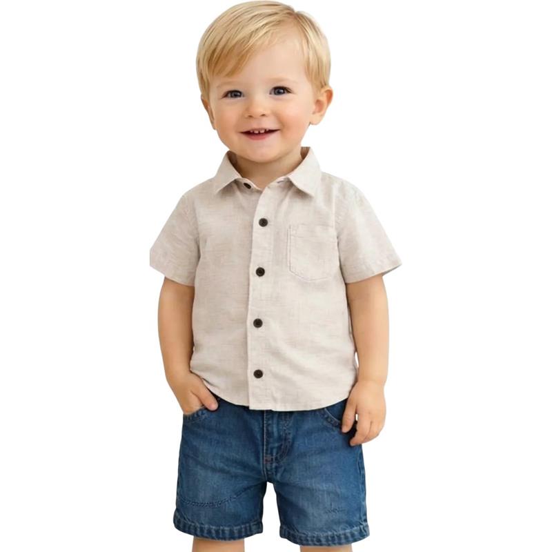 08135 toptan 1-4 yaş arası erkek çocuklar için yazlık gömlek ve kot şortlu ikili takım