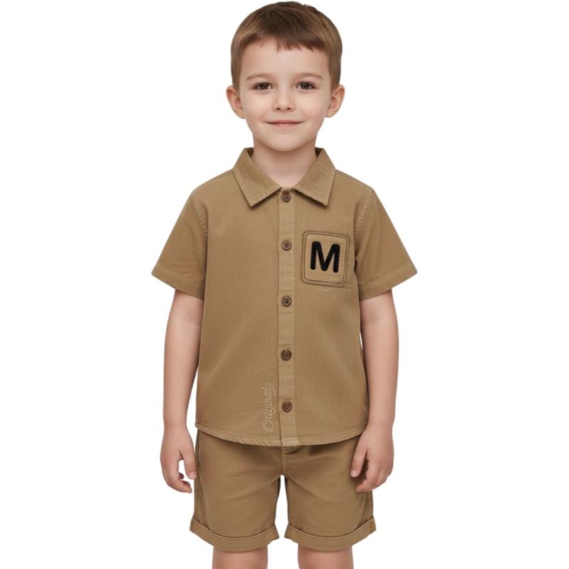 1287 toptan 2-5 yaş erkek çocuklar için şortlu gömlekli yazlık iki parçalı takım elbise