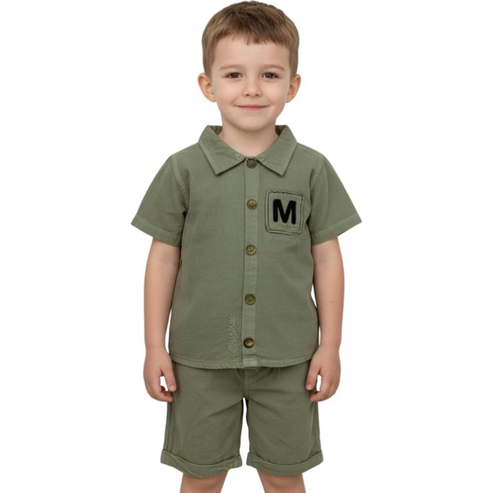 1287 toptan 2-5 yaş erkek çocuklar için şortlu gömlekli yazlık iki parçalı takım elbise