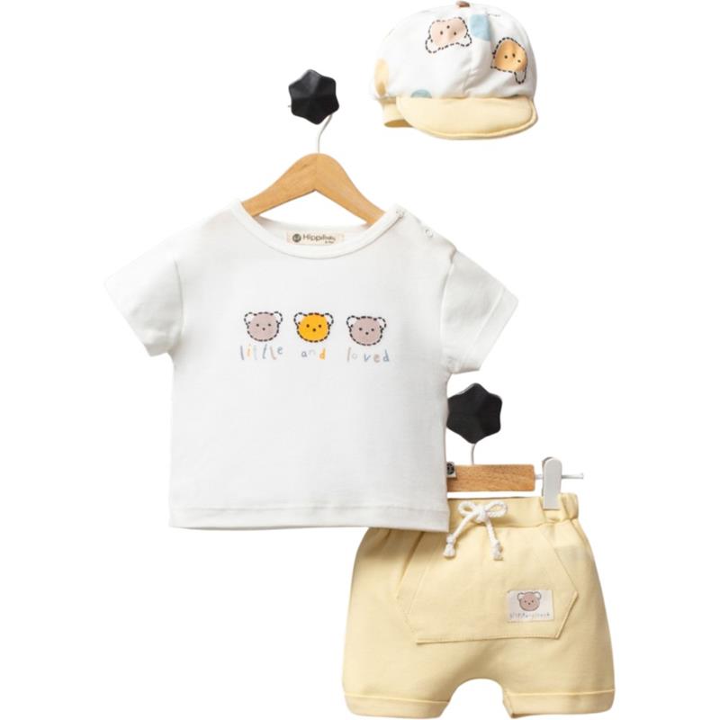 0543 Toptan 6-18 aylık erkek çocuklar için yazlık tişört, şort ve şapka seti 