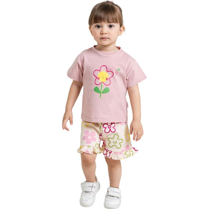 14003 toptan 1/4 yaşındaki kız çocuklar için yazlık tişörtü ve şort takımı