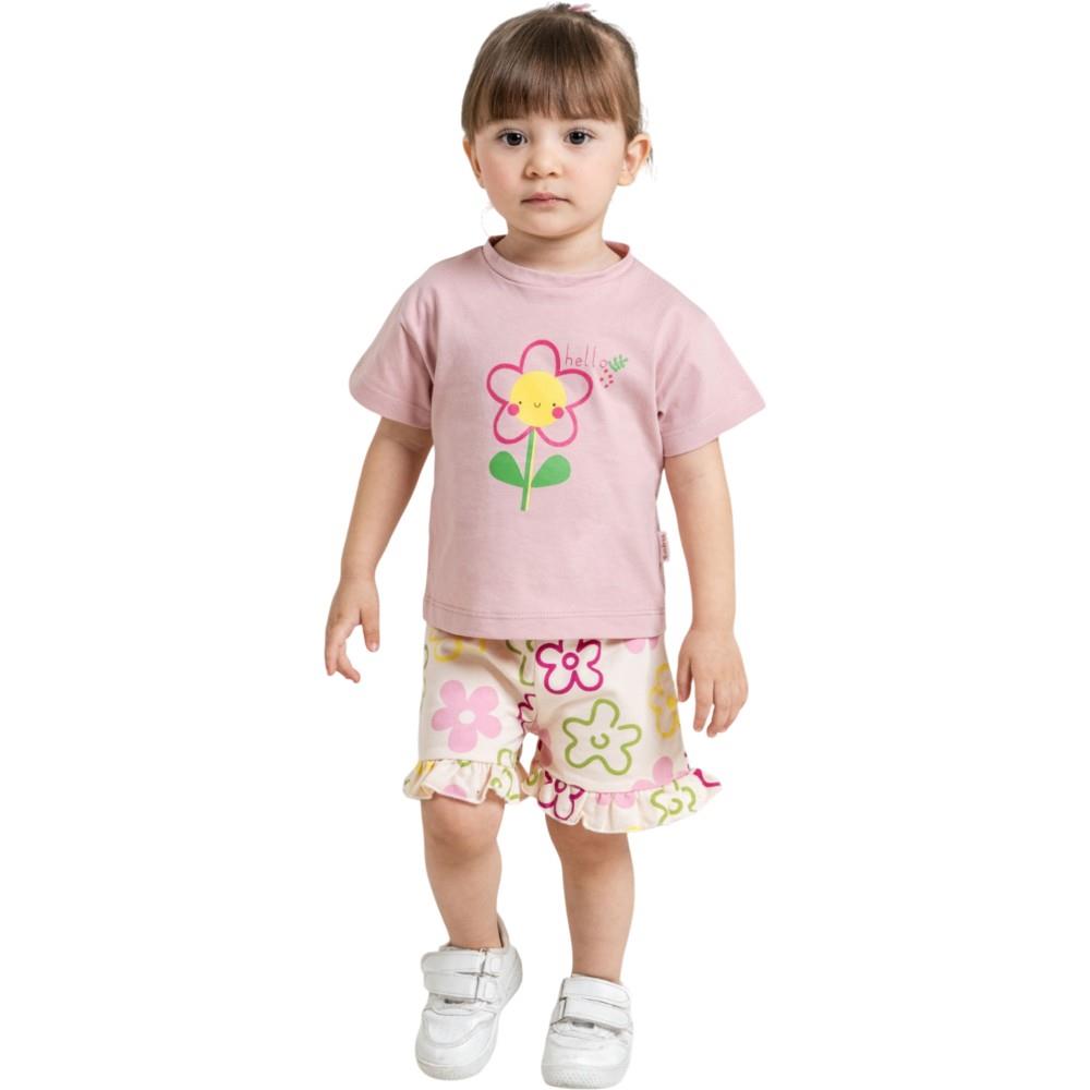 14003 toptan 1/4 yaşındaki kız çocuklar için yazlık tişörtü ve şort takımı