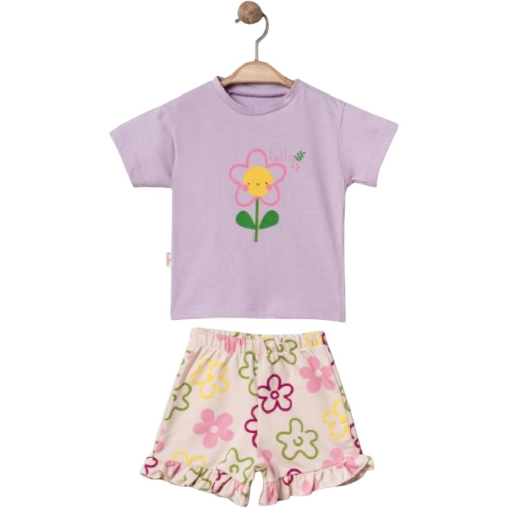 14003 toptan 1/4 yaşındaki kız çocuklar için yazlık tişörtü ve şort takımı