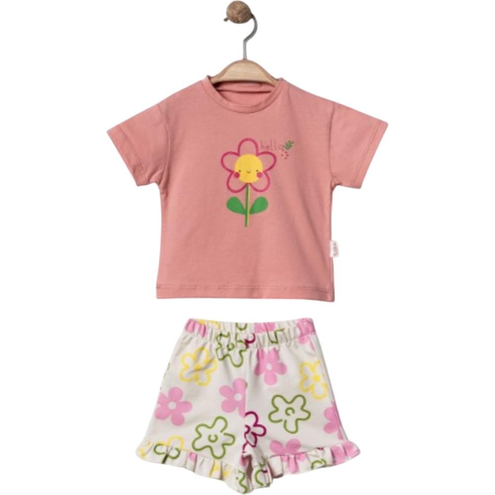 14003 toptan 1/4 yaşındaki kız çocuklar için yazlık tişörtü ve şort takımı