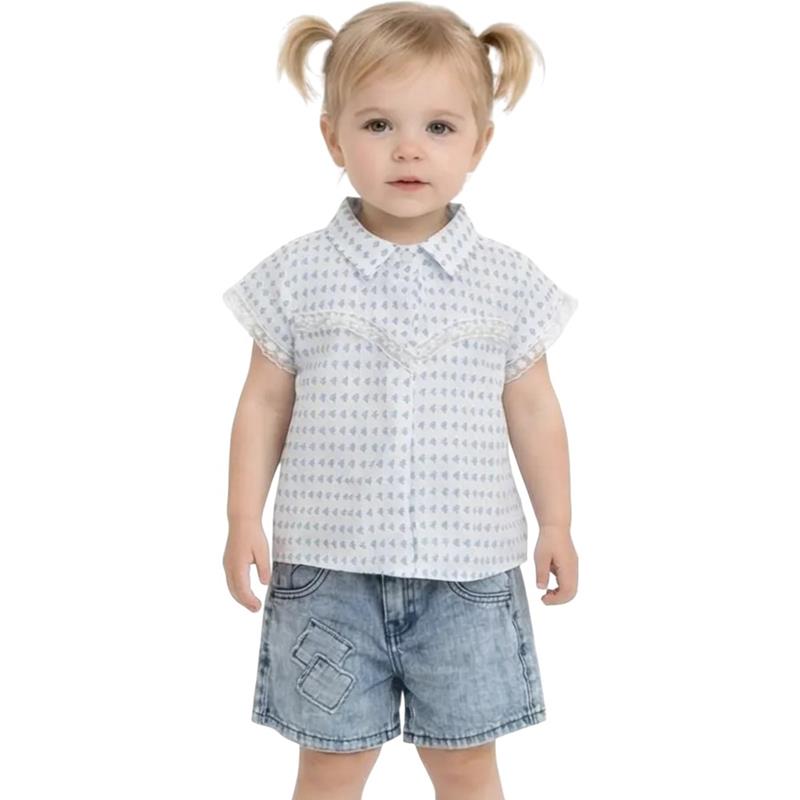 0826 Wholesale children's summer two-piece suits, blouses with denim shorts for girls 1/4 years 