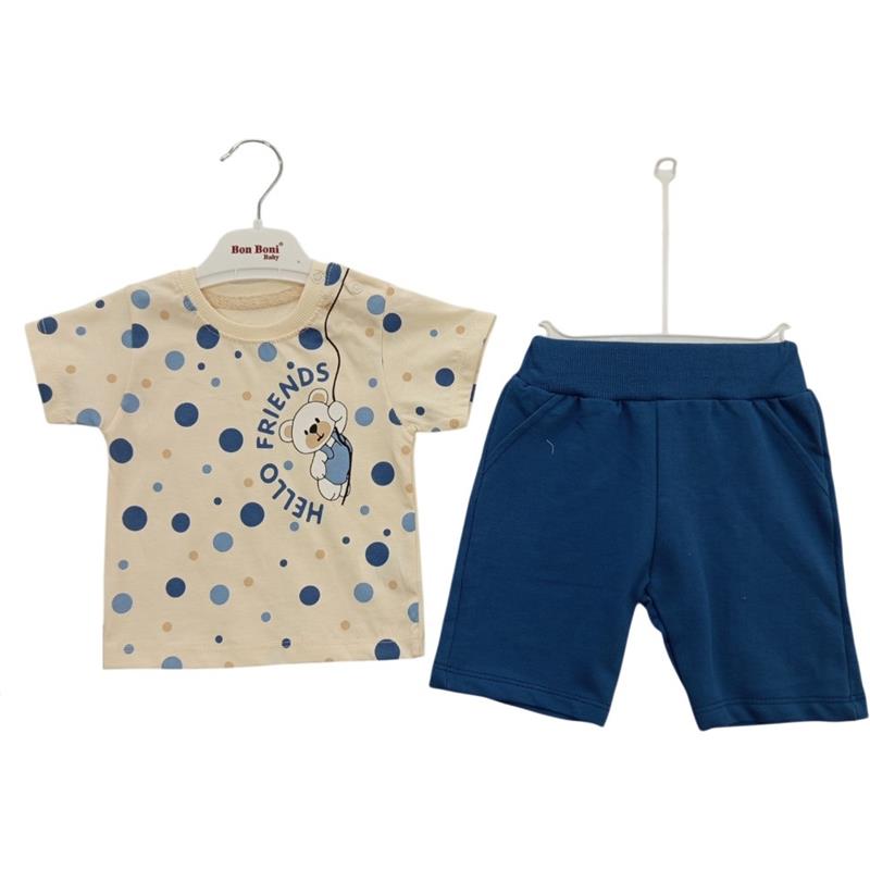 2610 Wholesale Summer Teddy Bear Print T-shirt and Shorts Set for 6-18 Month Old Boys