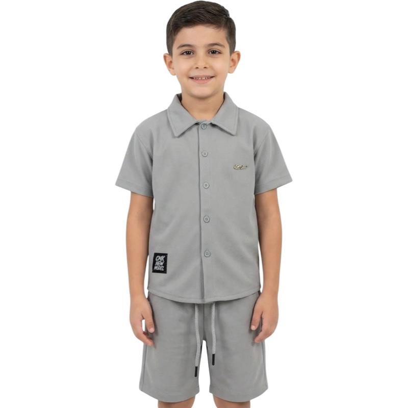 80535 Toptan 3-10 yaş arası erkek çocuklar için yazlık gömlek ve şort takımları 