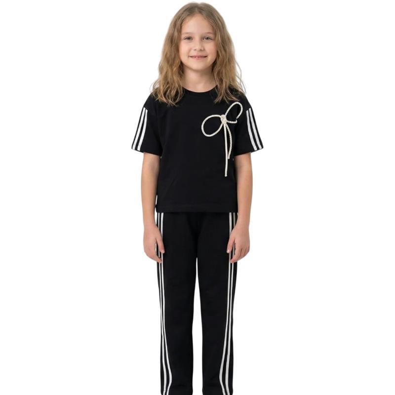 80820 Оптовая продажа летнего комплекта одежды из двух предметов для девочек 11-15 лет, включающего футболку и брюки