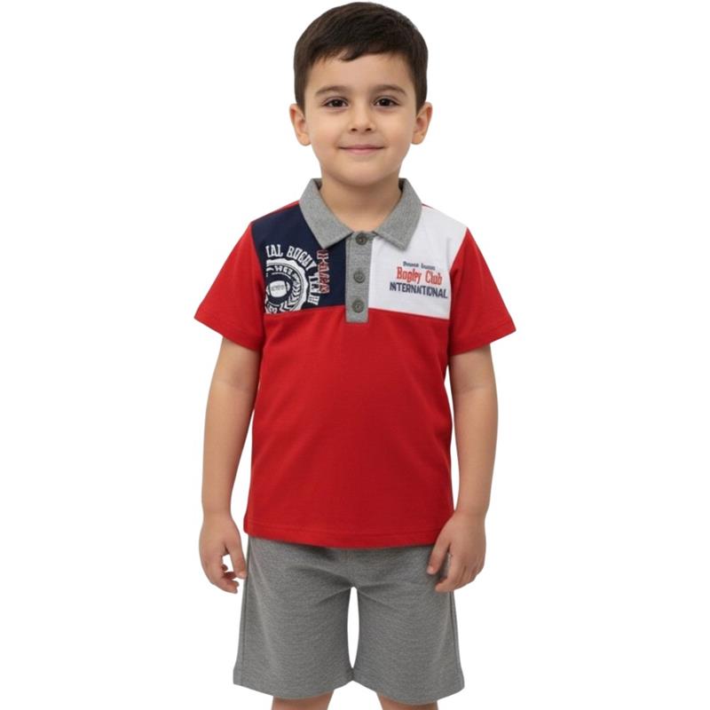 7551 Wholesale 2-5 Years Old Boys' Summer Two-Piece Suit Set including Polo Shirt and Shorts