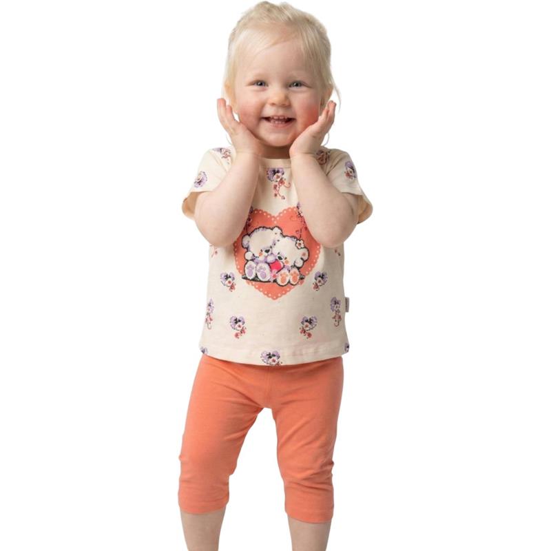 2624 toptan 6-18 aylık kız çocuklar için taytlı tişörtlü yazlık iki parçalı takım