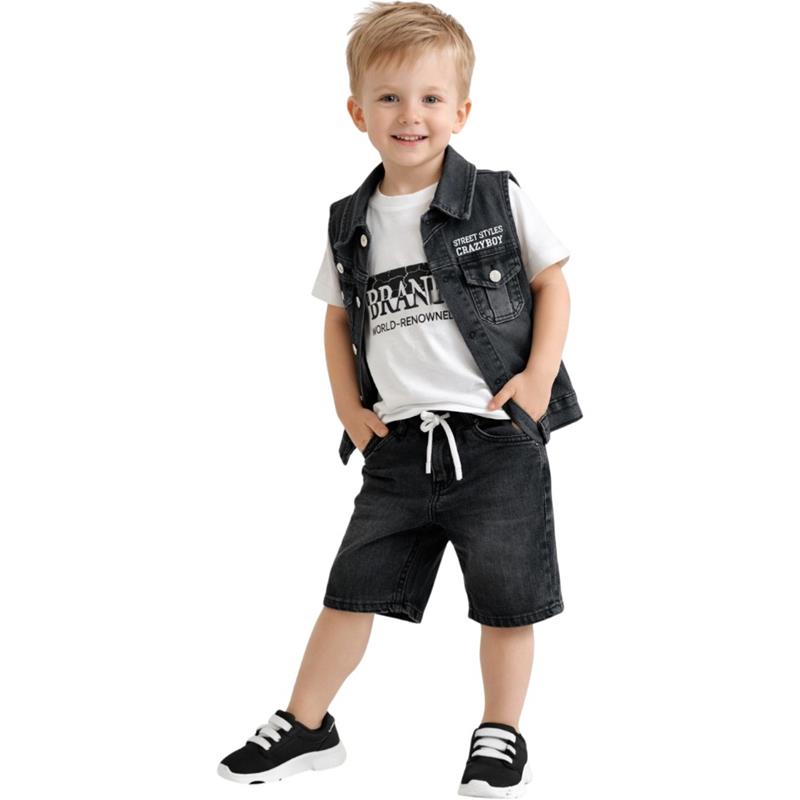 3304 toptan 2-5 yaş arası erkek çocuklar için yazlık üç parçalı kot takımlar