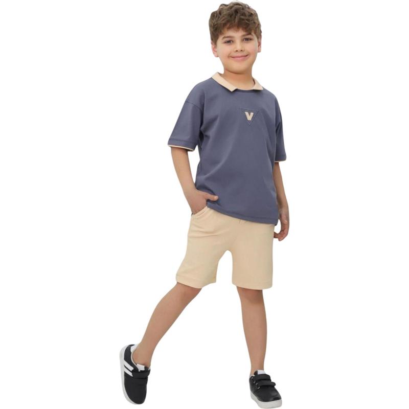 80570 toptan 3-10 yaş arası erkek çocuklar için yazlık tişört ve şort ikili takım