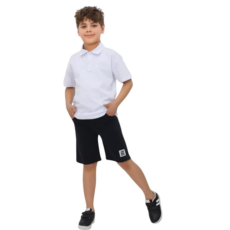 80530 toptan 3-10 yaş arası erkek çocuklar için yakalı tişört ve kot şortlu yazlık iki parçalı takım elbise