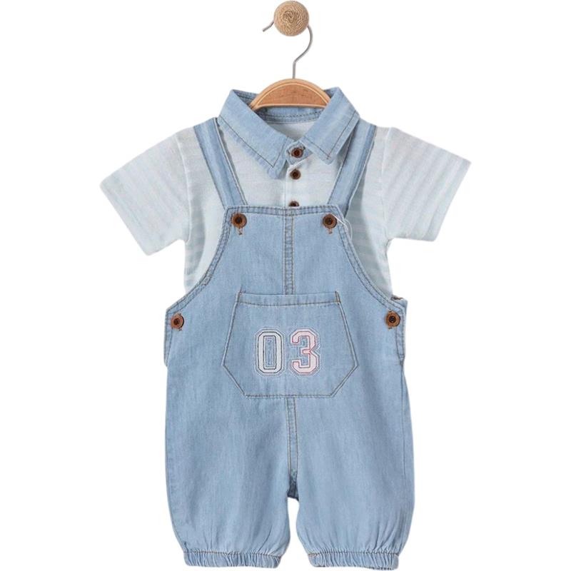 6324 toptan 9/24 aylık erkek çocuklar için gömlekli salopet takımı