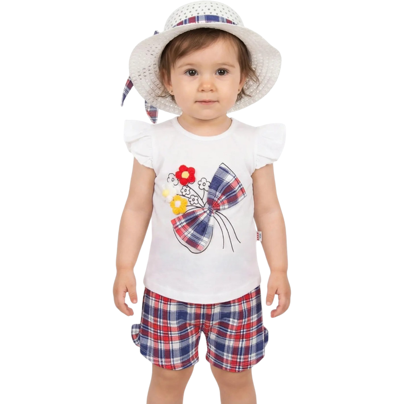 2136 toptan 1/4 yaşındaki kız çocuklar için şapkalı yazlık üç parçalı takım elbise