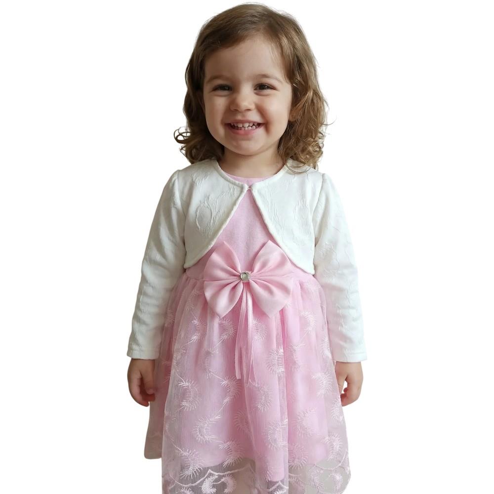 103 toptan 9-18 aylık kız çocuklar için bolerolu yazlık şık elbise