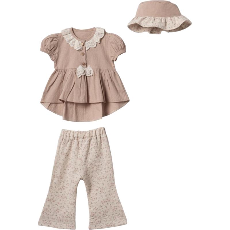 0554 Toptan 6-18 aylık kız çocuklar için yazlık iki parçalı şapkalı takım 