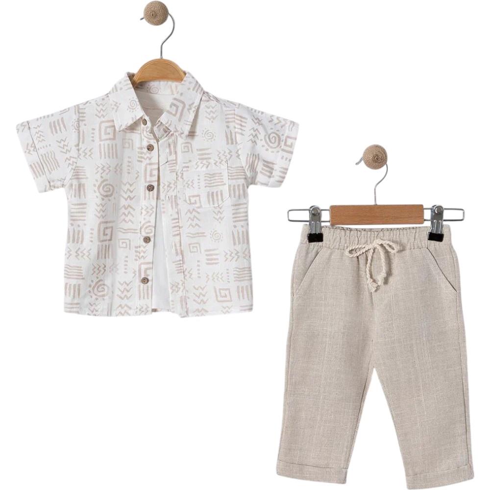 6326 toptan 9/24 aylık erkek çocuklar için gömlekli pantolonlu yazlık ikili takım