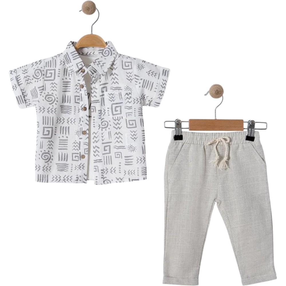 6326 toptan 9/24 aylık erkek çocuklar için gömlekli pantolonlu yazlık ikili takım