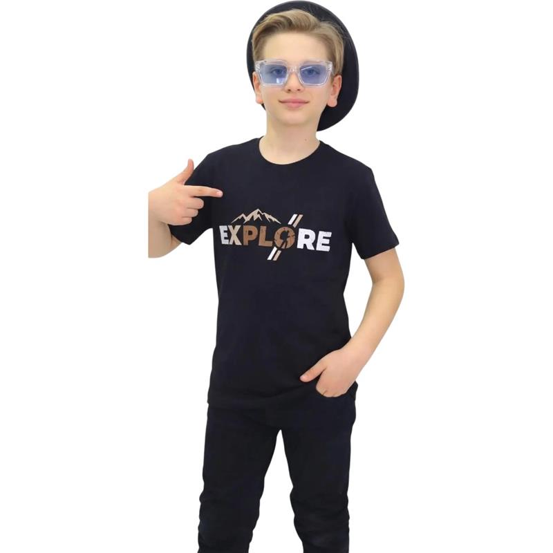 1007 toptan 13-17 yaş arası erkek çocuklar için EXPLORE baskılı yazlık tişörtler 