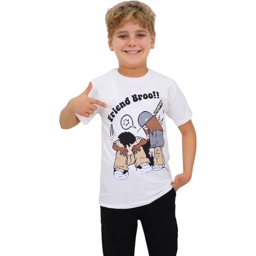 2005 Wholesale of summer T-shirts for boys aged 8-12 with the FRIEND BROO print