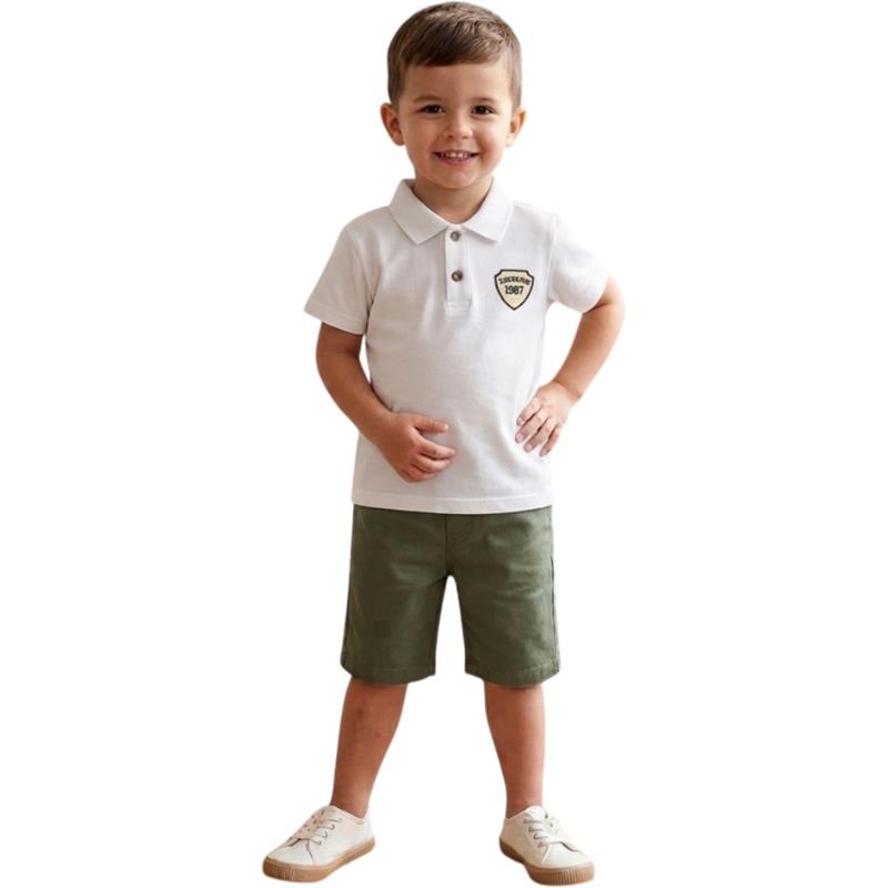 3002 toptan 2/5 yaş erkek çocuklar için polo yaka tişört ve şortlu yazlık ikili takım