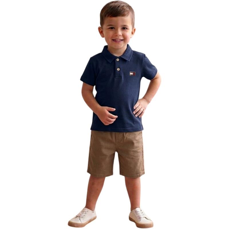 3005 Wholesale summer two-piece set of a polo-neck T-shirt and shorts for boys aged 2-5 years