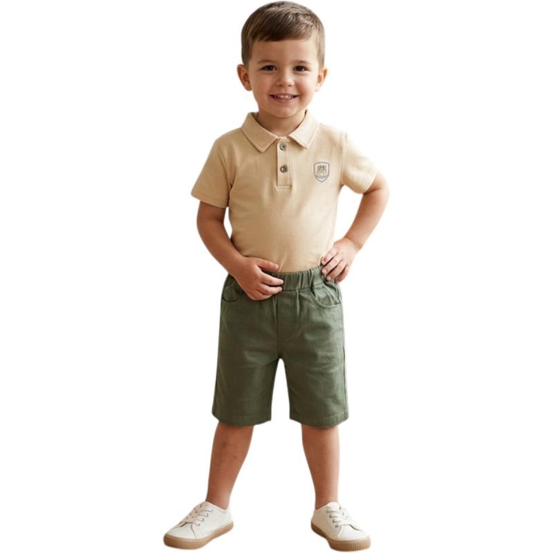 3007 toptan 2/5 yaş erkek çocuklar için polo yaka tişört ve şortlu yazlık ikili takım