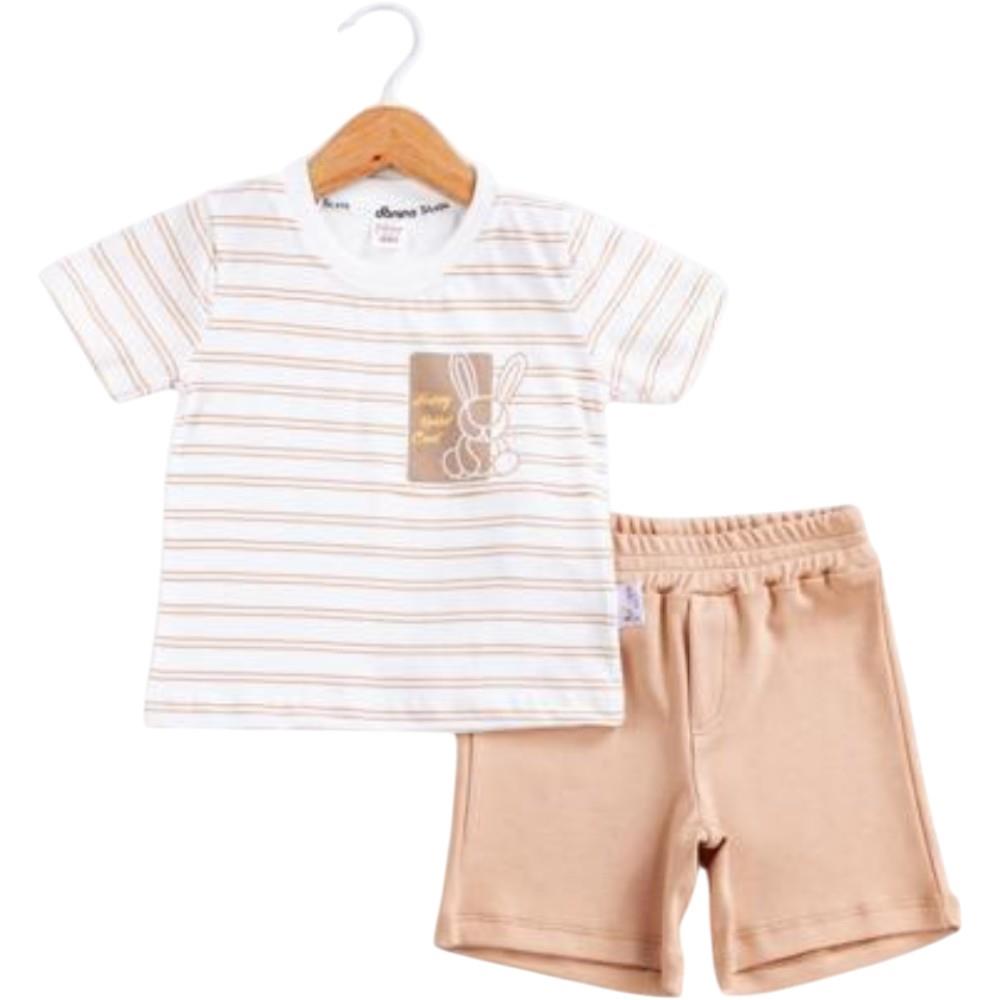 40972 toptan 6-24 aylık erkek bebekler için yazlık iki parçalı takım elbise