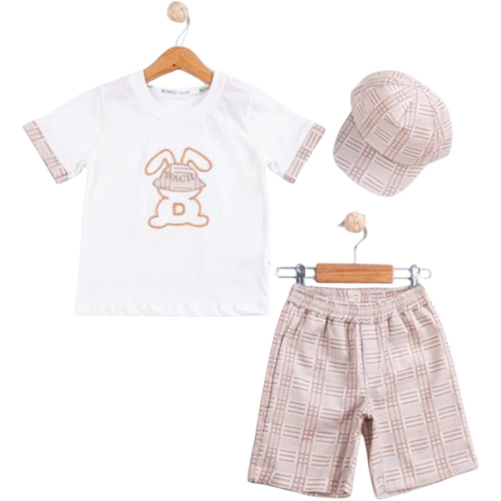 90167 wholesale children's summer two-piece suits with a cap for boys aged 5/8 years