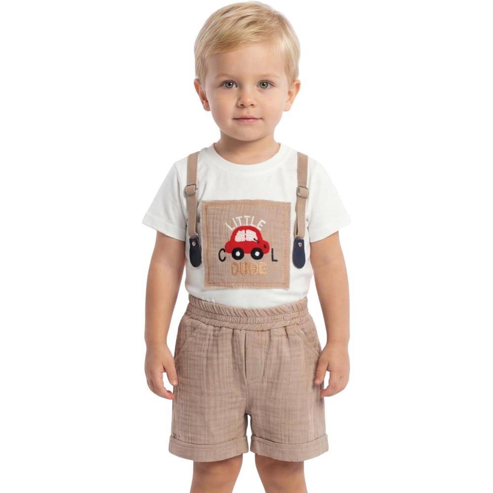 90106 Wholesale Little Cool patterned two-piece summer suit for baby boys aged 6-24 months.