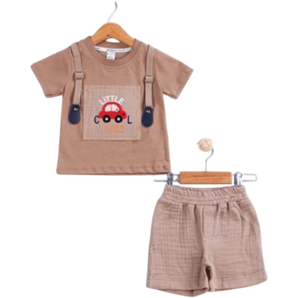 90106 Wholesale Little Cool patterned two-piece summer suit for baby boys aged 6-24 months.