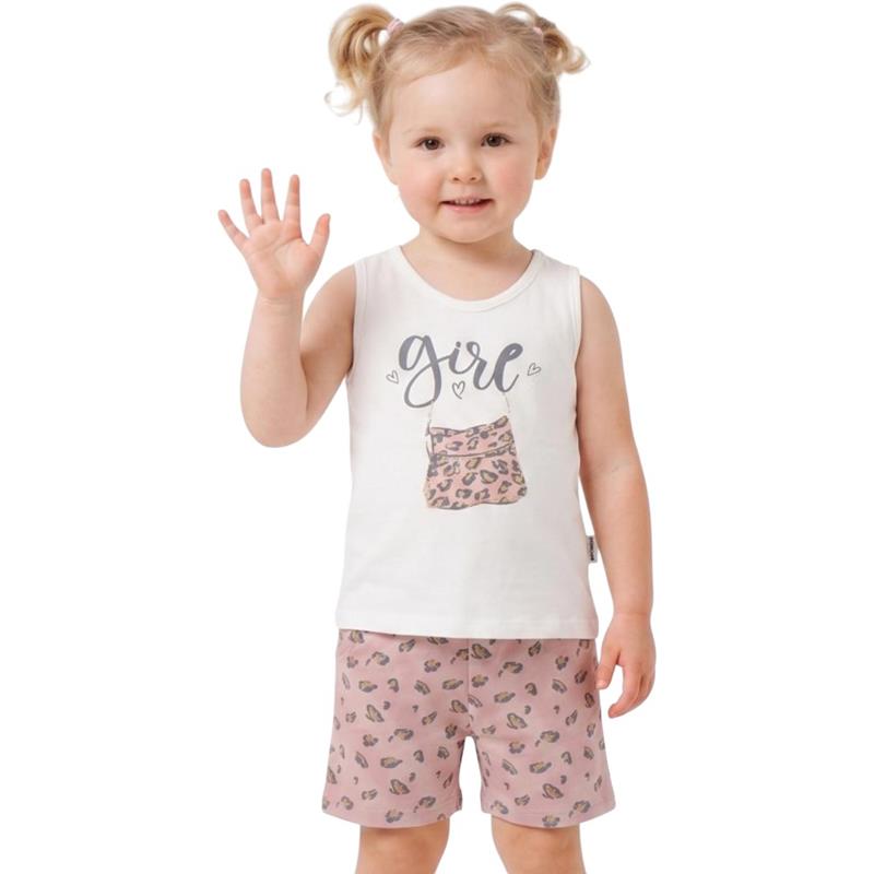 26187 Wholesale two-piece set for girls aged 9-24 months, consisting of a GIRL print sleeveless t-shirt and shorts.