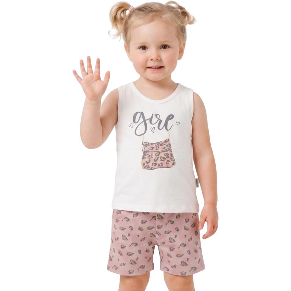 26187 Оптовый комплект из двух предметов для девочек в возрасте от 9 до 24 месяцев, состоящий из футболки без рукавов с принтом GIRL и шорт