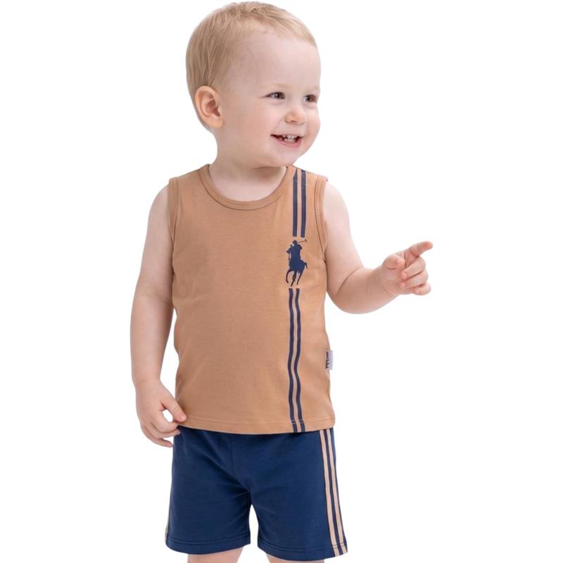 26166 Wholesale summer two-piece set for boys 9-24 months with POLO print T-shirt and shorts