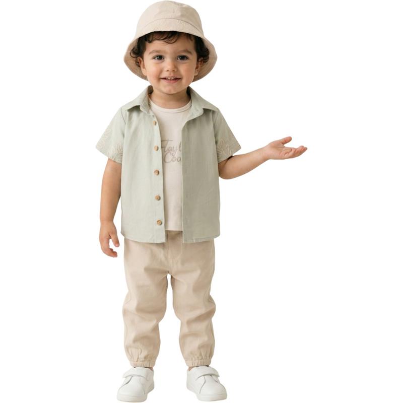 0552 Wholesale children's summer three-piece suits with a hat for boys 1/4 years old