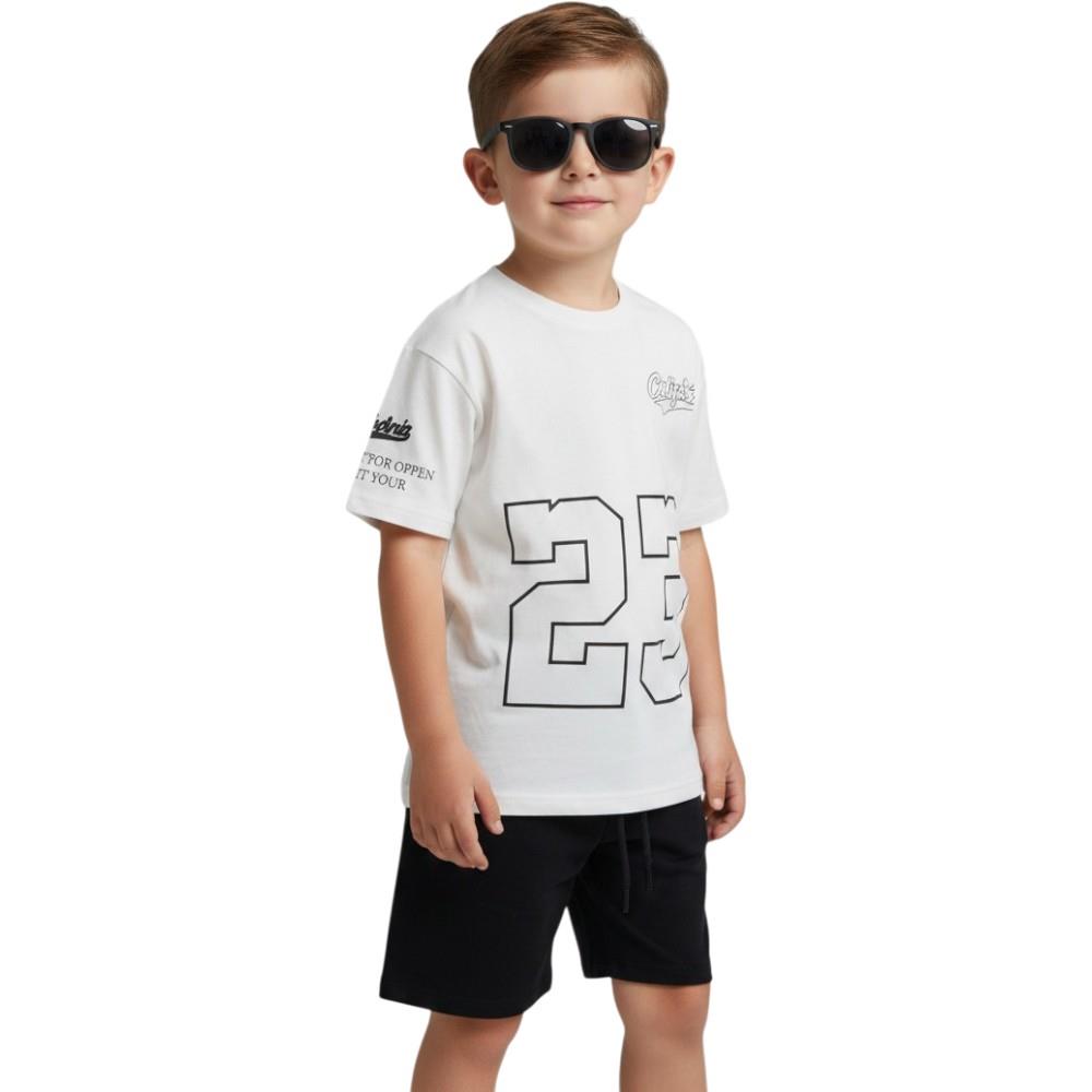 107 wholesale summer two-piece set for boys aged 7-10 years, including 23 printed t-shirts and shorts.