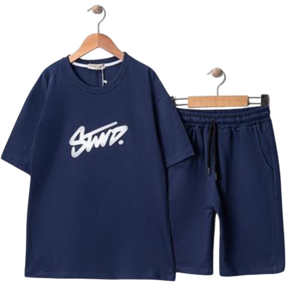 205 wholesale summer two-piece clothing sets for boys aged 11-14, including STWD printed T-shirts and shorts
