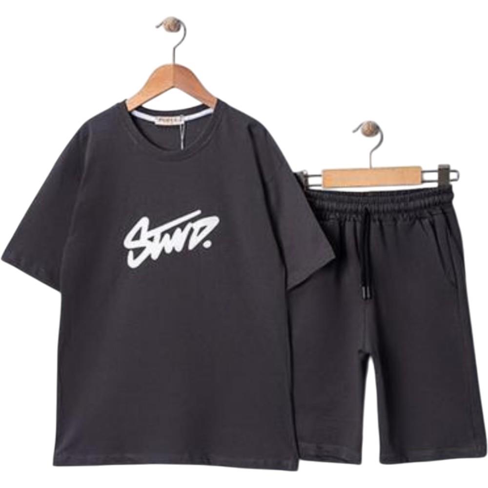 205 wholesale summer two-piece clothing sets for boys aged 11-14, including STWD printed T-shirts and shorts